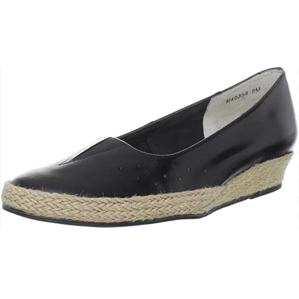 Ros Hommerson Envy black leather espadeille wedge heel 9